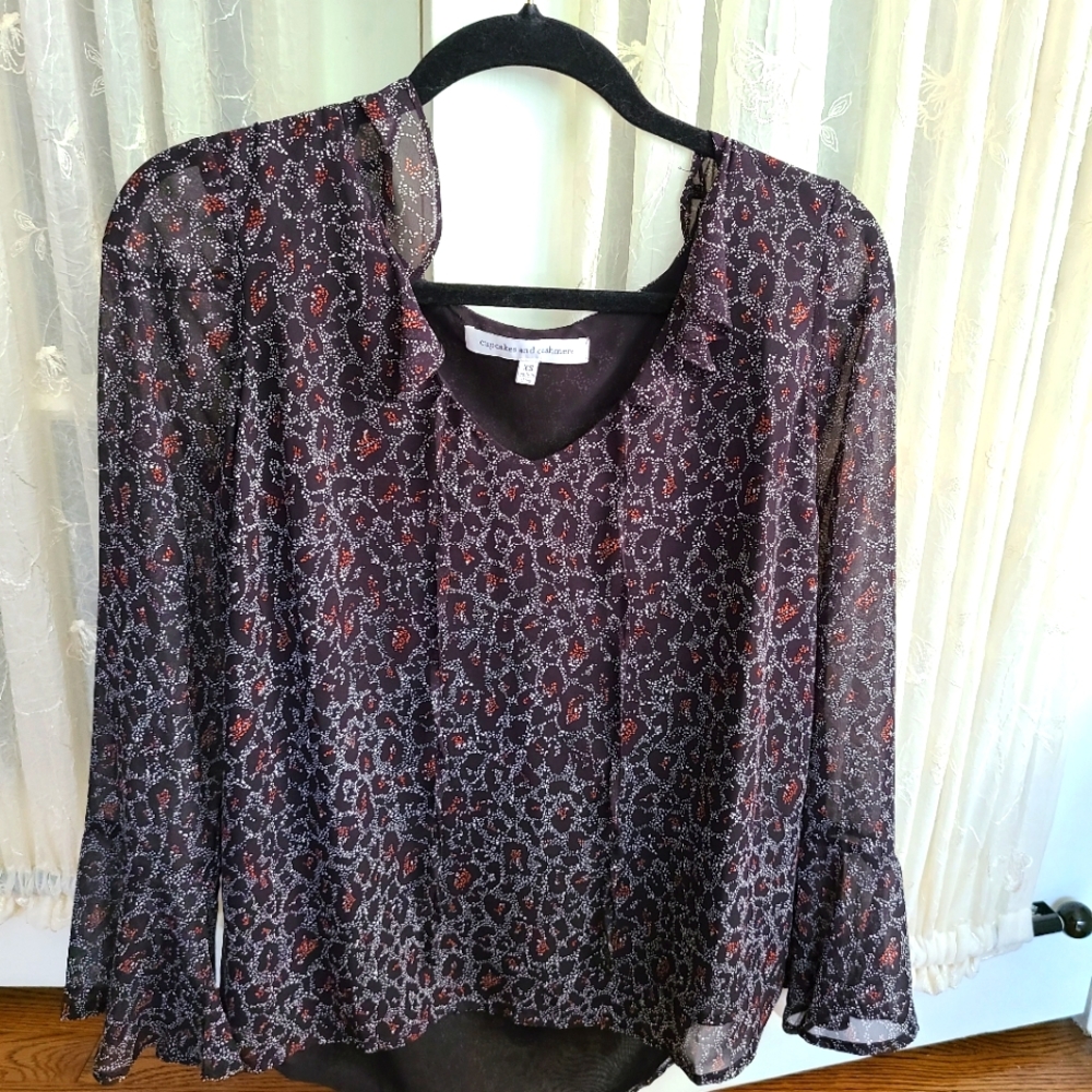 Leopard chiffon blouse with ruffle